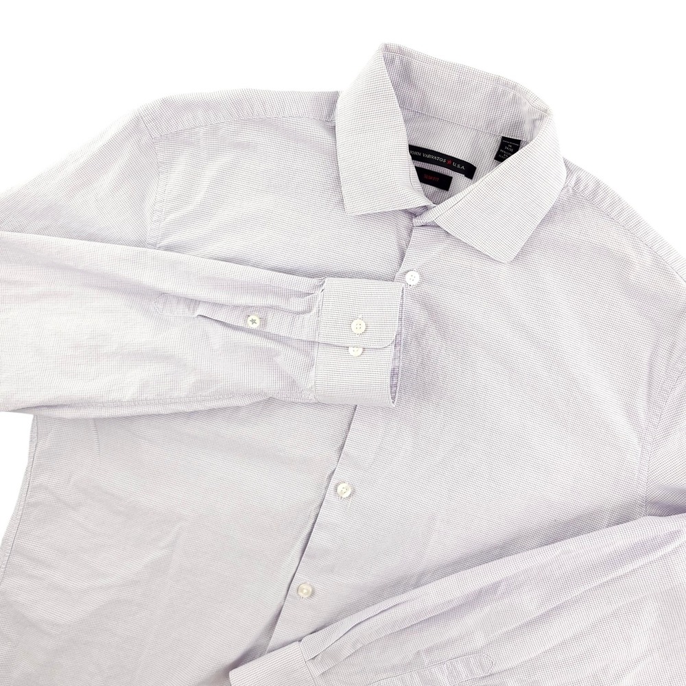 John Varvatos‎ Dress Shirt Mens 16 34/35 Purple Check Slim Fit Cotton Blend